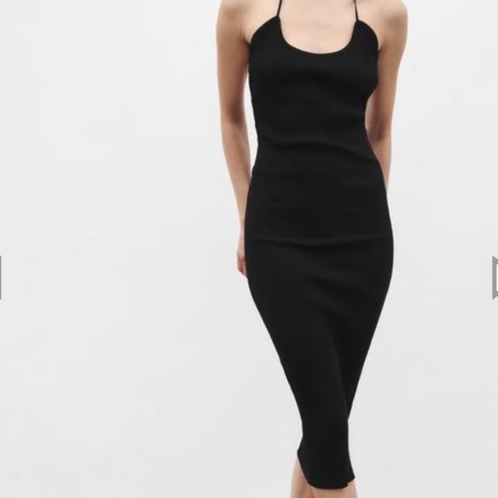 Zara Fitted Rib Black Midi Dress size small